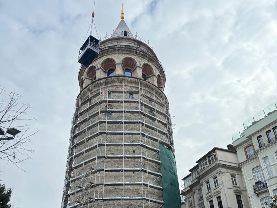 Galata Tower in Istanbul with scaffolding