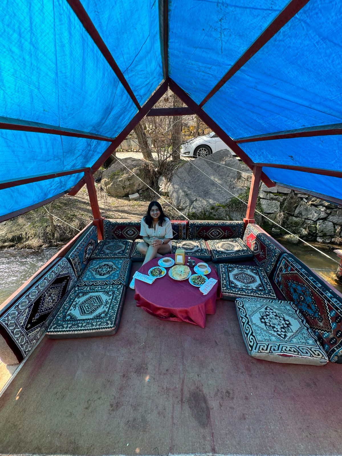 Cave-style seating area in Cappadocia